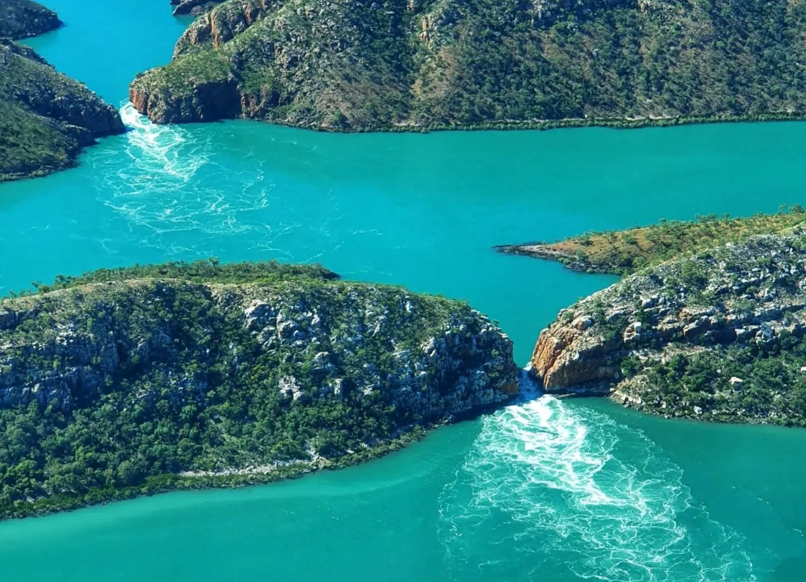 The Horizontal Falls are an unusual natural phenomenon on the coast of the Kimberley region in Western Australia, where tidal flows causes waterfalls on the ebb and flow of each tide.