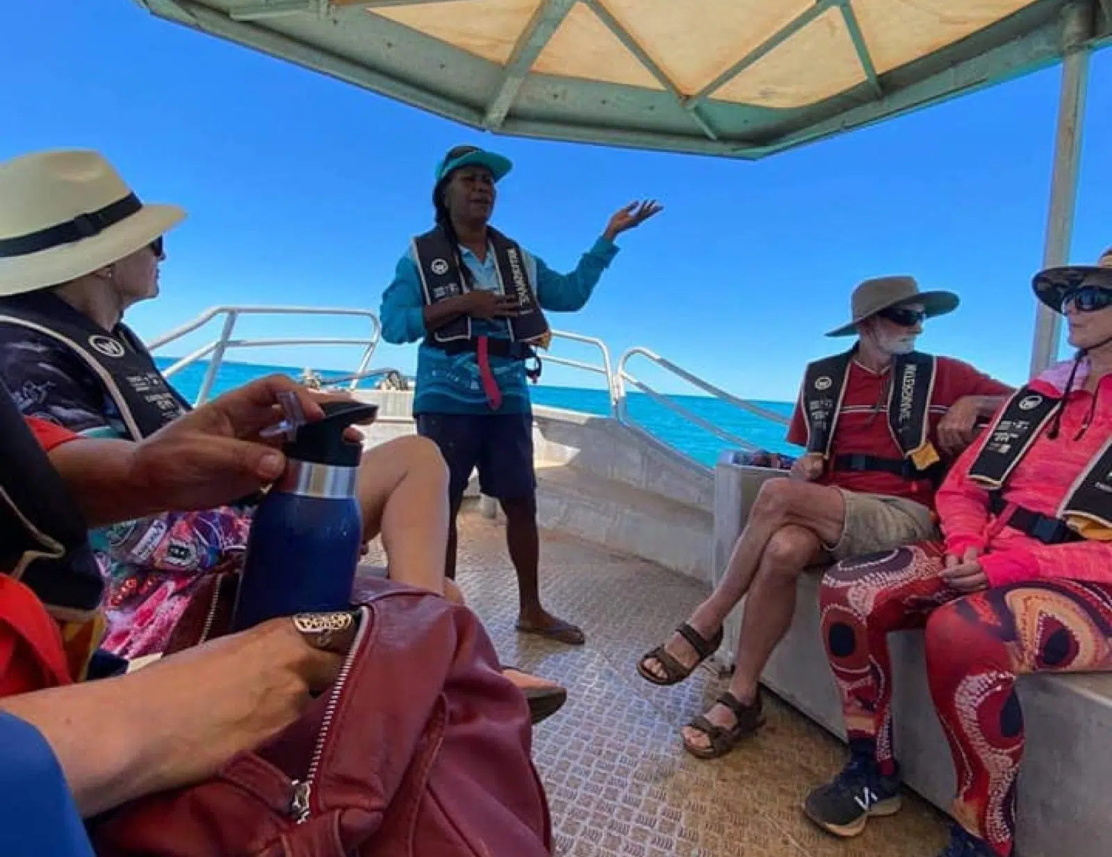 Rosanna Angus talks to her guests as she takes them on her iconic Oolin Sunday Island Cultural Tour.